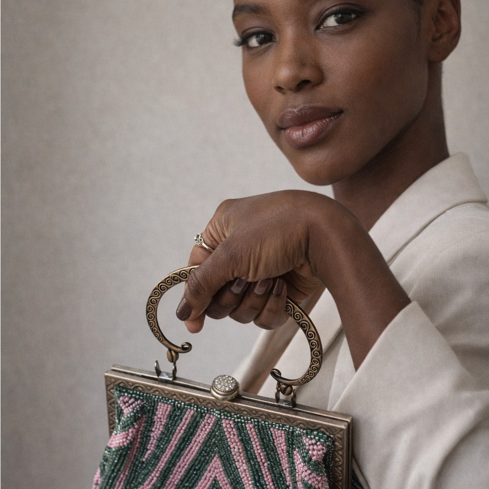 Vintage Beaded Handbag - Pink and Green - Picture 3 of 6